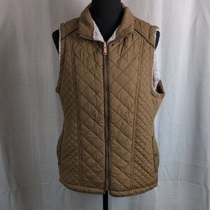 Cream and Brown Quilted Vest with Collar. Reversible